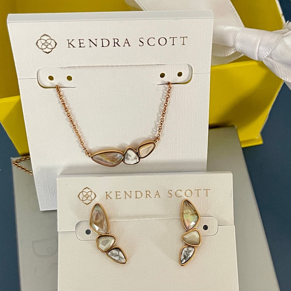Kendra Scott Ivy Ear Climber and Short Necklace in Gray Iridescent and Gold